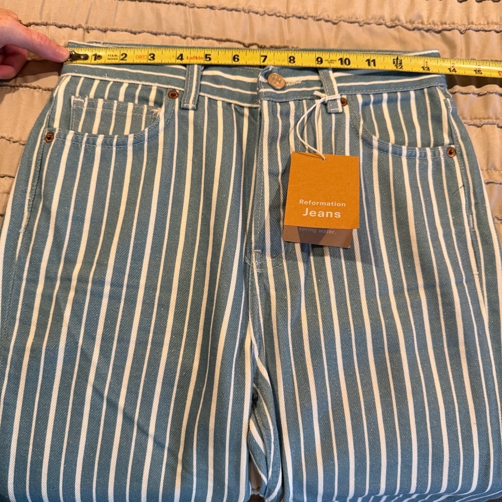 Reformation Cynthia Striped High Rise Straight Jeans Metro Stripe 25 NWT Denim - Picture 9 of 11